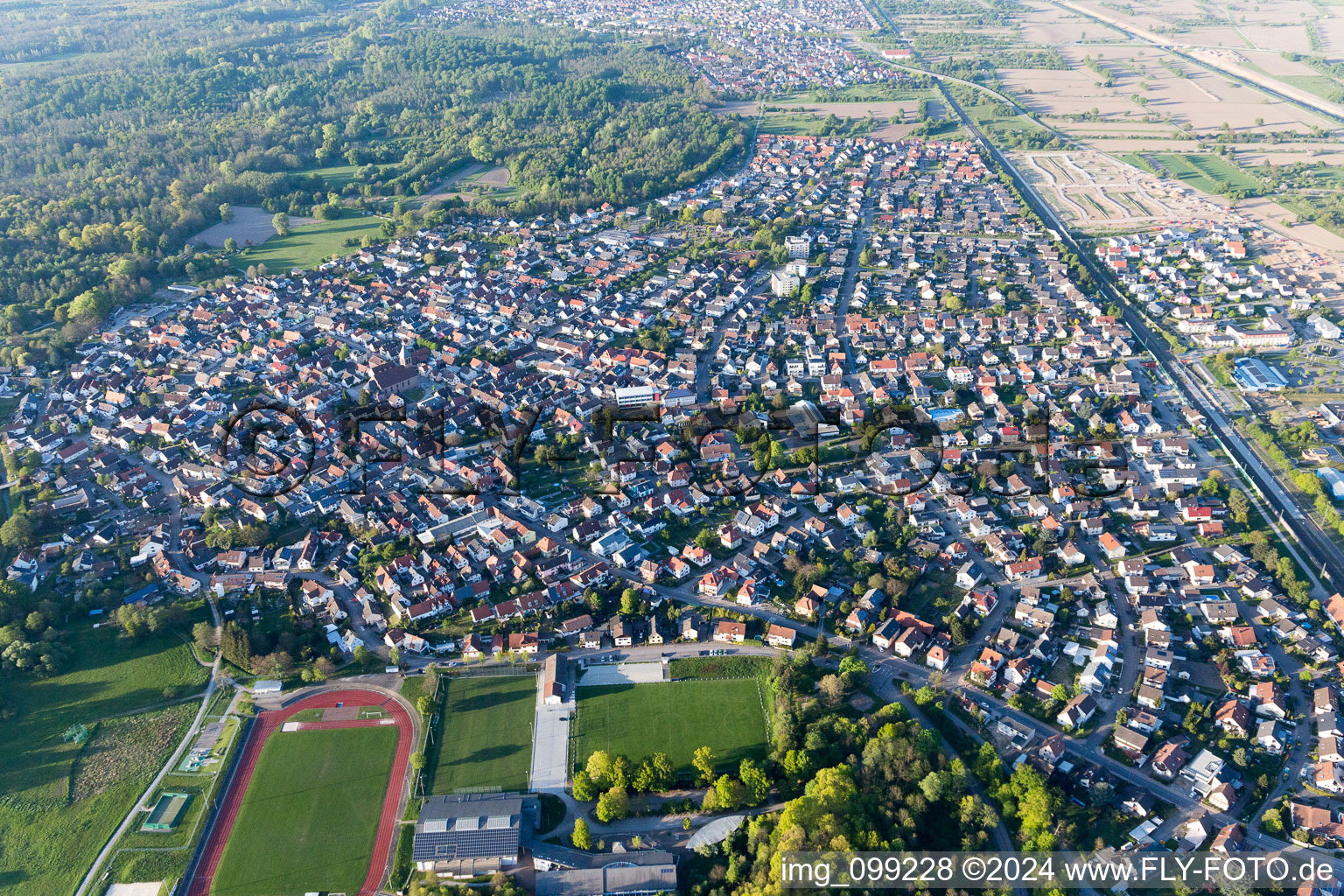 Ötigheim in the state Baden-Wuerttemberg, Germany from above