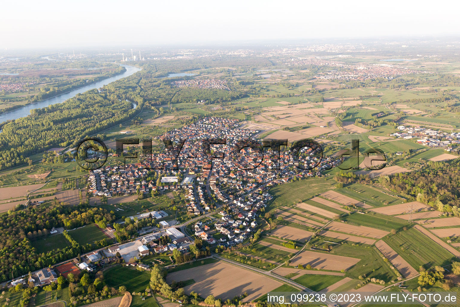 Au am Rhein in the state Baden-Wuerttemberg, Germany from above