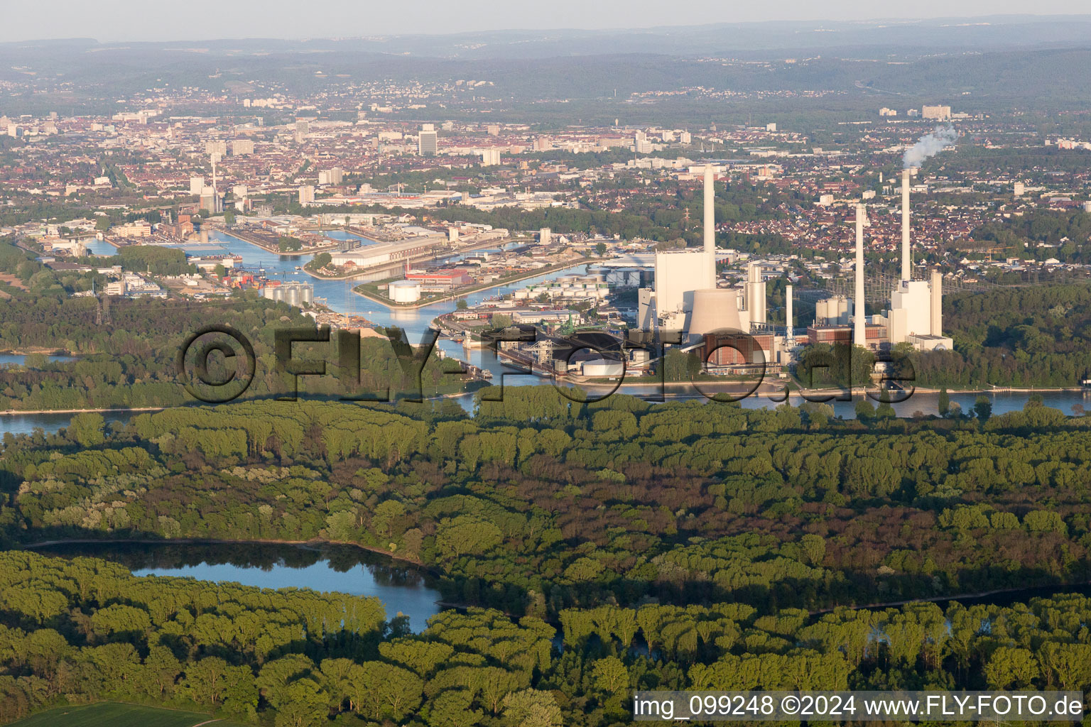 Aerial view of District Rheinhafen in Karlsruhe in the state Baden-Wuerttemberg, Germany