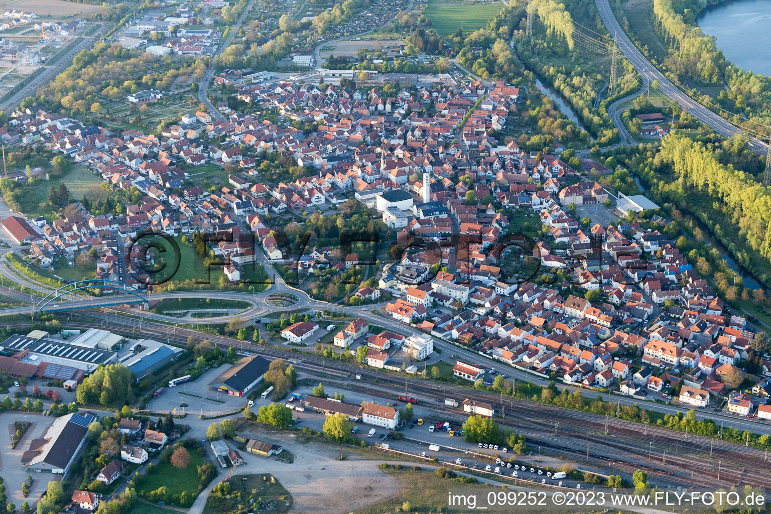 Drone recording of Wörth am Rhein in the state Rhineland-Palatinate, Germany
