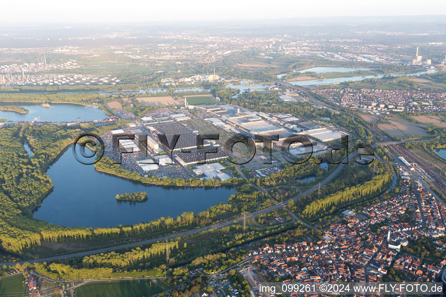 Aerial view of Wörth am Rhein in the state Rhineland-Palatinate, Germany