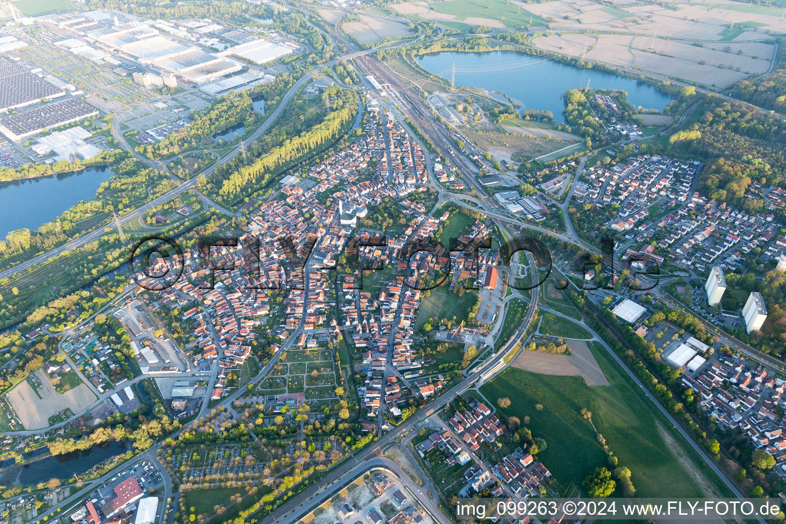 Oblique view of Wörth am Rhein in the state Rhineland-Palatinate, Germany