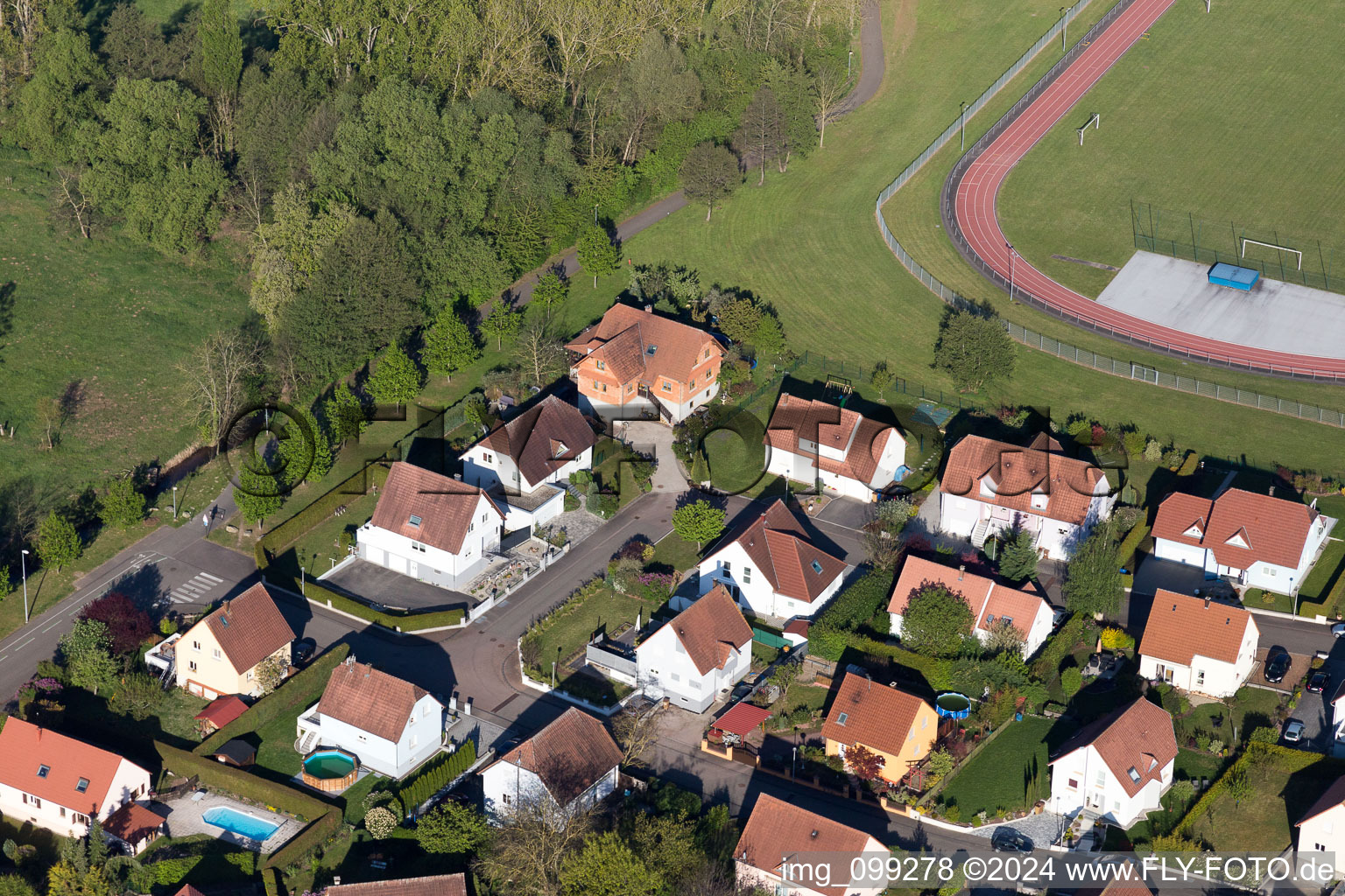 District Altenstadt in Wissembourg in the state Bas-Rhin, France seen from above