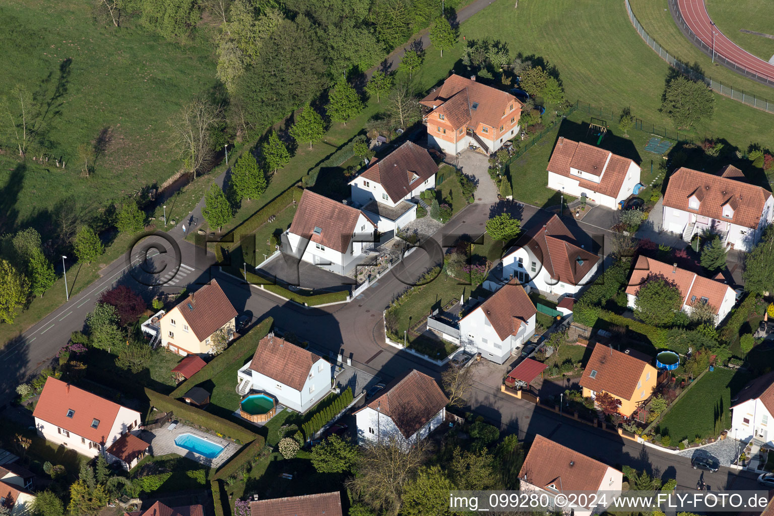 Bird's eye view of District Altenstadt in Wissembourg in the state Bas-Rhin, France