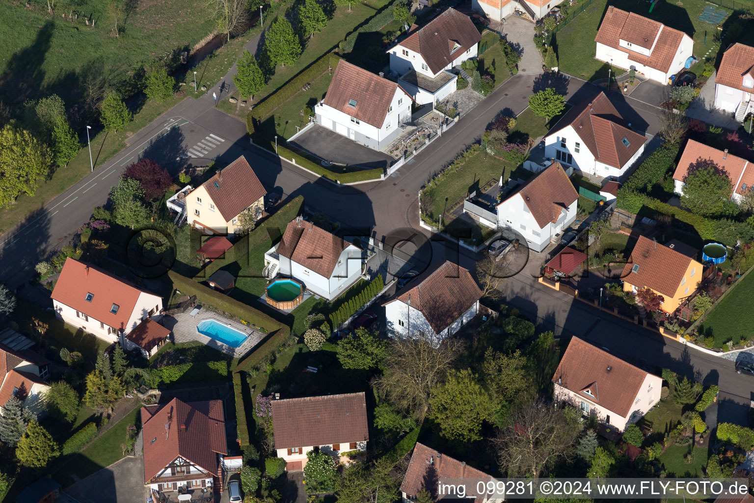 District Altenstadt in Wissembourg in the state Bas-Rhin, France viewn from the air