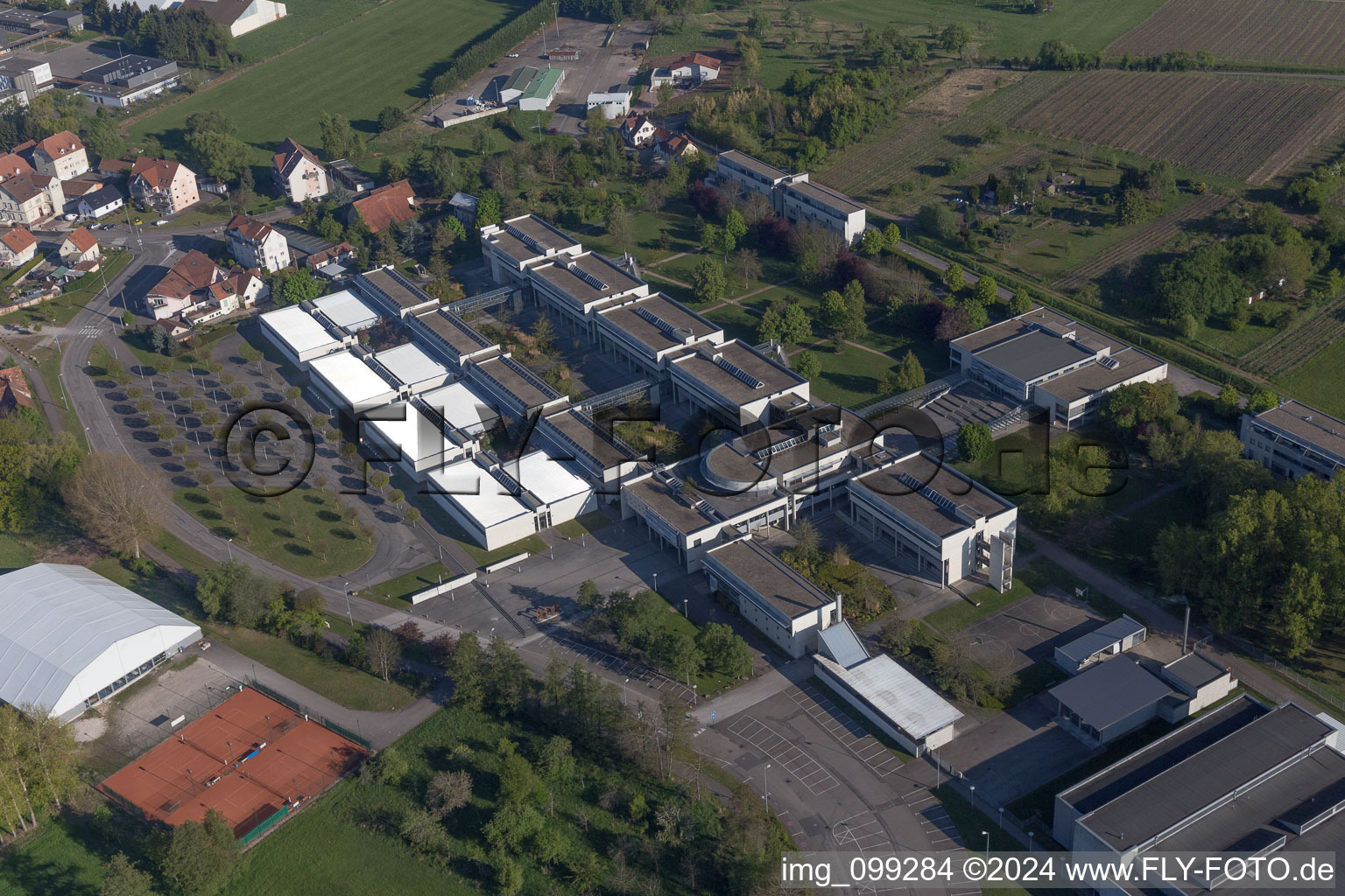 Aerial view of Gymnase du Lycée Stanislas Polyvalent (general, technological and professional) in the district Altenstadt in Wissembourg in the state Bas-Rhin, France