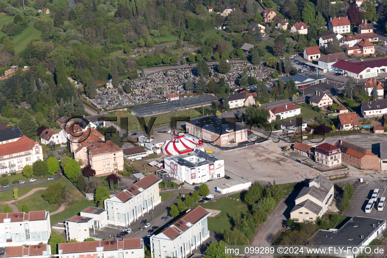 Aire Camping-Car Park in front of the cemetery in Wissembourg in the state Bas-Rhin, France