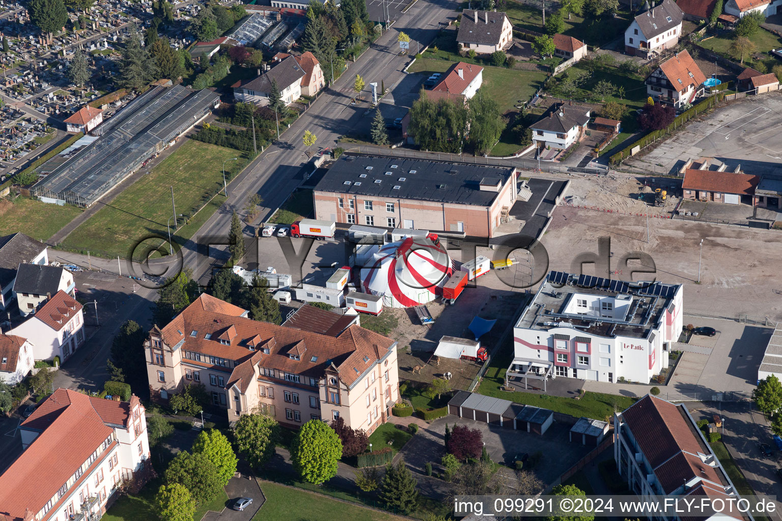 Wissembourg in the state Bas-Rhin, France seen from above