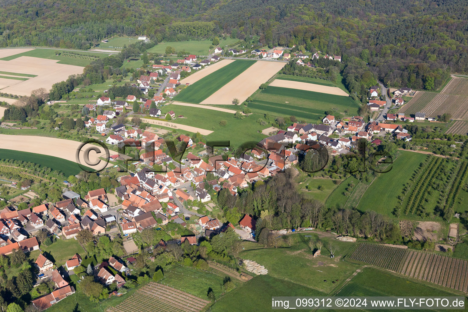 Aerial view of Cleebourg in the state Bas-Rhin, France