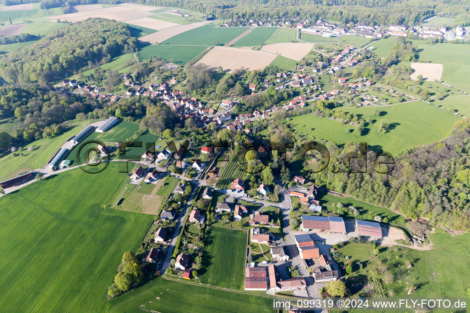 Drachenbronn-Birlenbach in the state Bas-Rhin, France from above