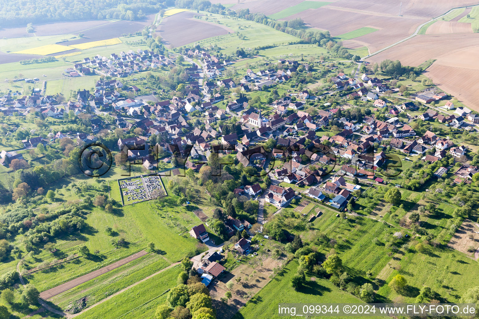 Lampertsloch in the state Bas-Rhin, France from a drone