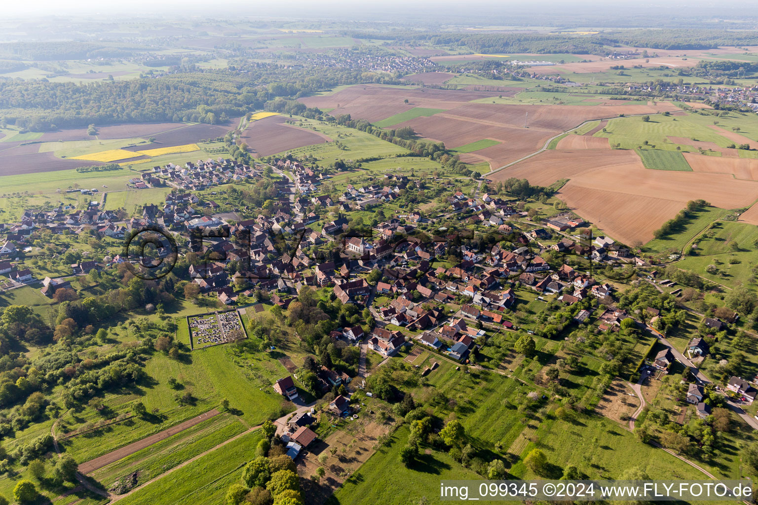 Lampertsloch in the state Bas-Rhin, France seen from a drone