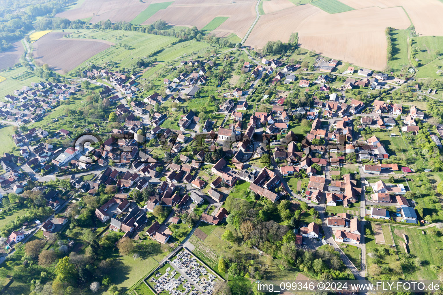 Aerial view of Lampertsloch in the state Bas-Rhin, France