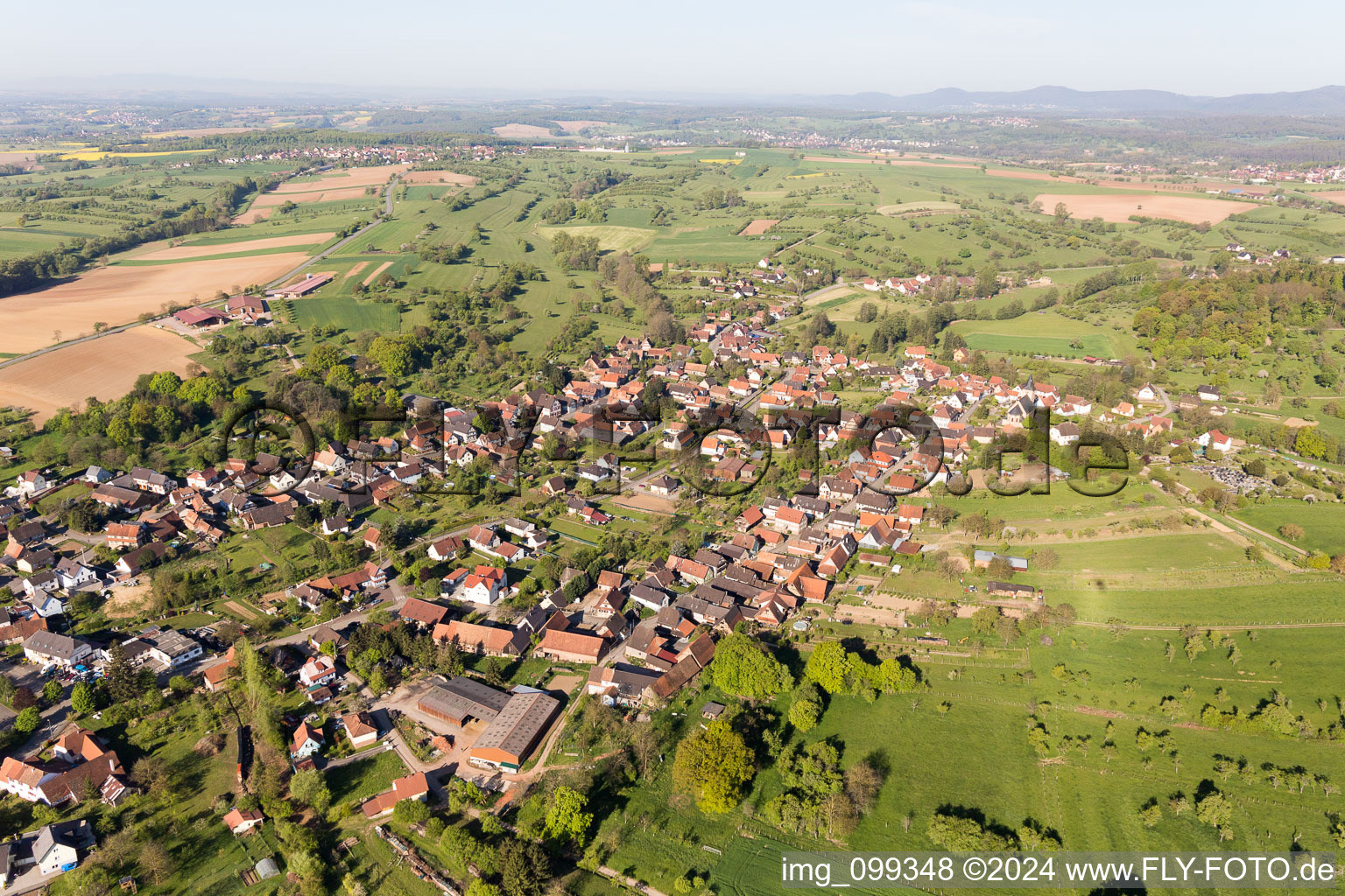 Preuschdorf in the state Bas-Rhin, France viewn from the air