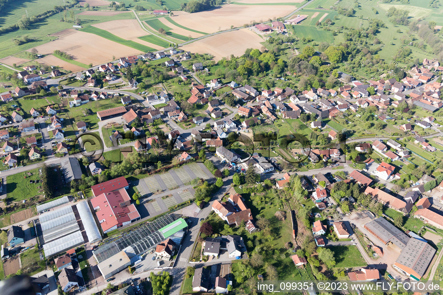 Drone image of Preuschdorf in the state Bas-Rhin, France