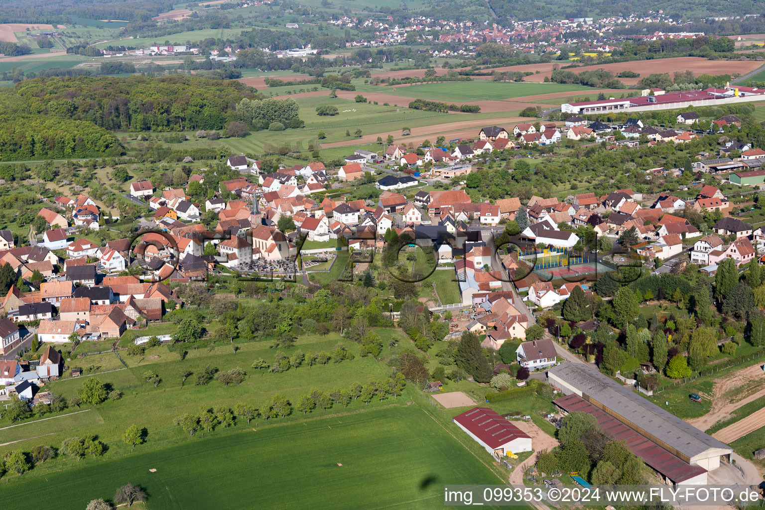 Aerial view of Dieffenbach-lès-Wœrth in the state Bas-Rhin, France