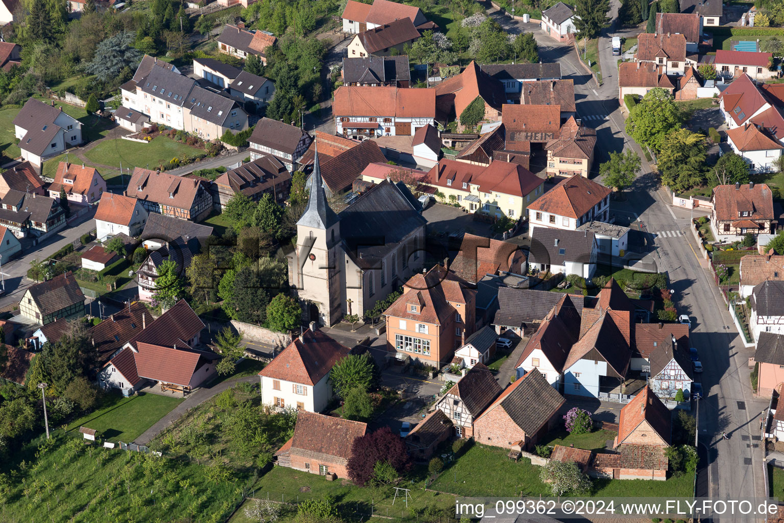 Aerial view of Gunstett in the state Bas-Rhin, France