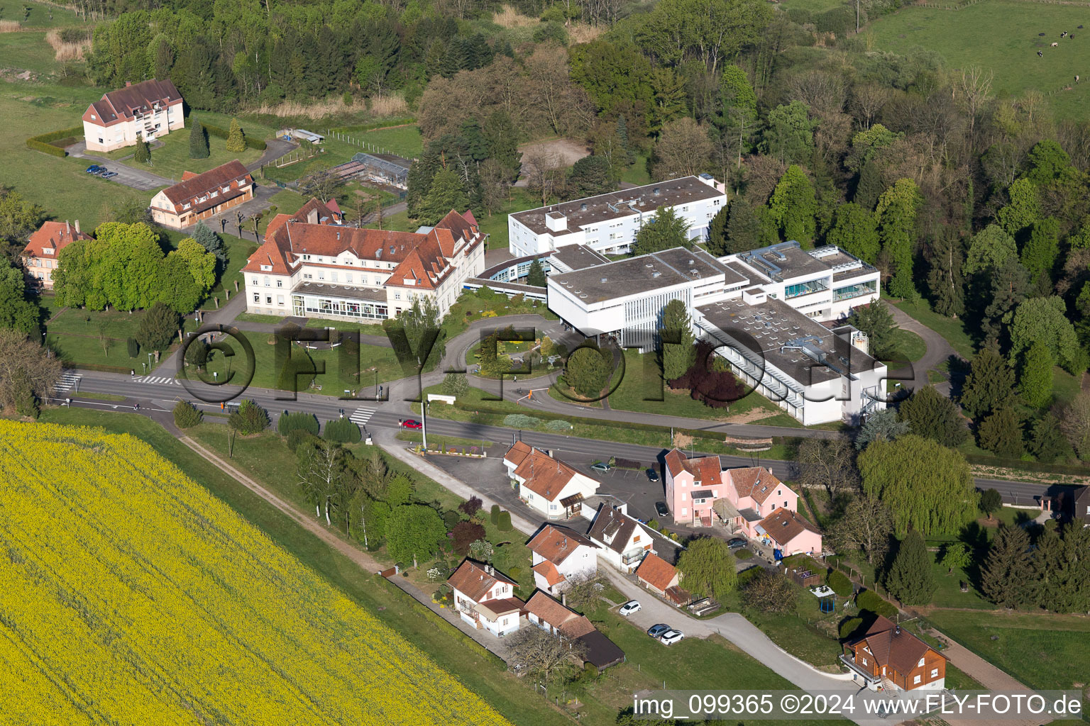 Aerial view of Thermal baths of Moosbronn in Morsbronn-les-Bains in the state Bas-Rhin, France