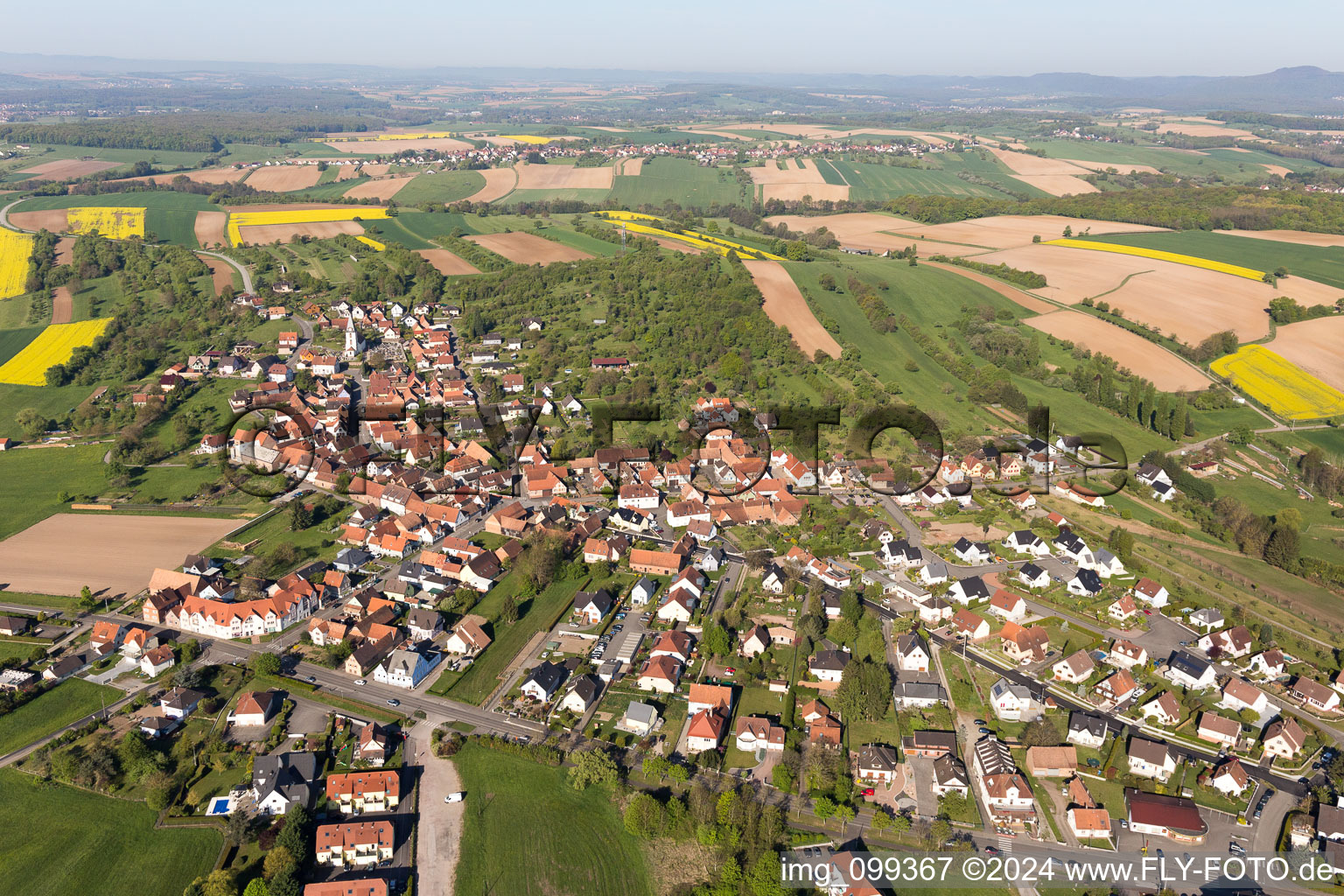 Aerial view of Morsbronn-les-Bains in the state Bas-Rhin, France