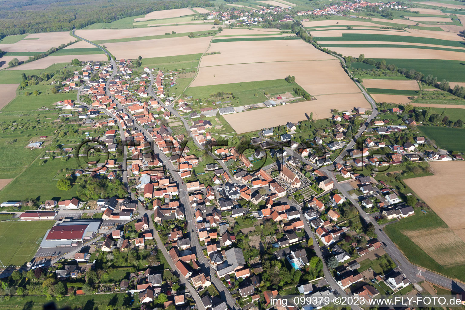 Eschbach in the state Bas-Rhin, France from a drone