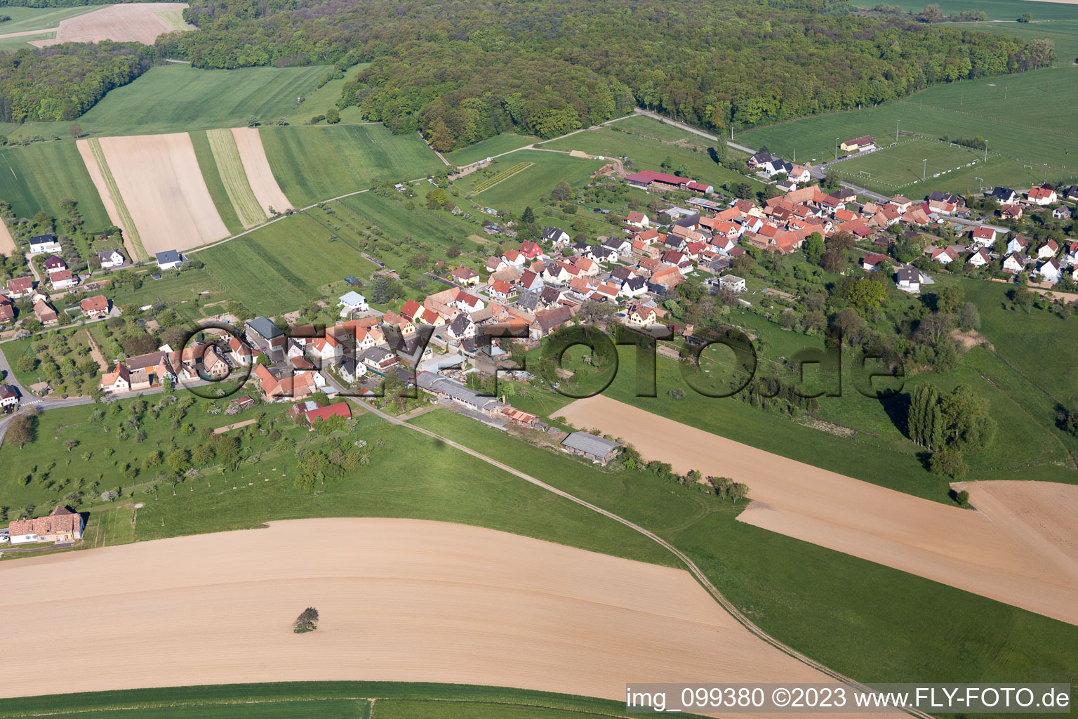 Eschbach in the state Bas-Rhin, France seen from a drone