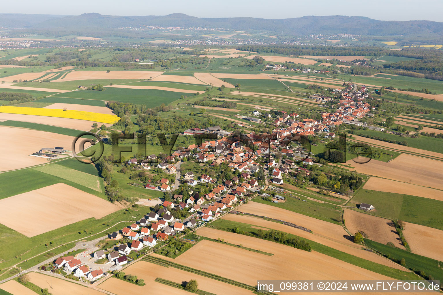 Aerial view of Forstheim in the state Bas-Rhin, France