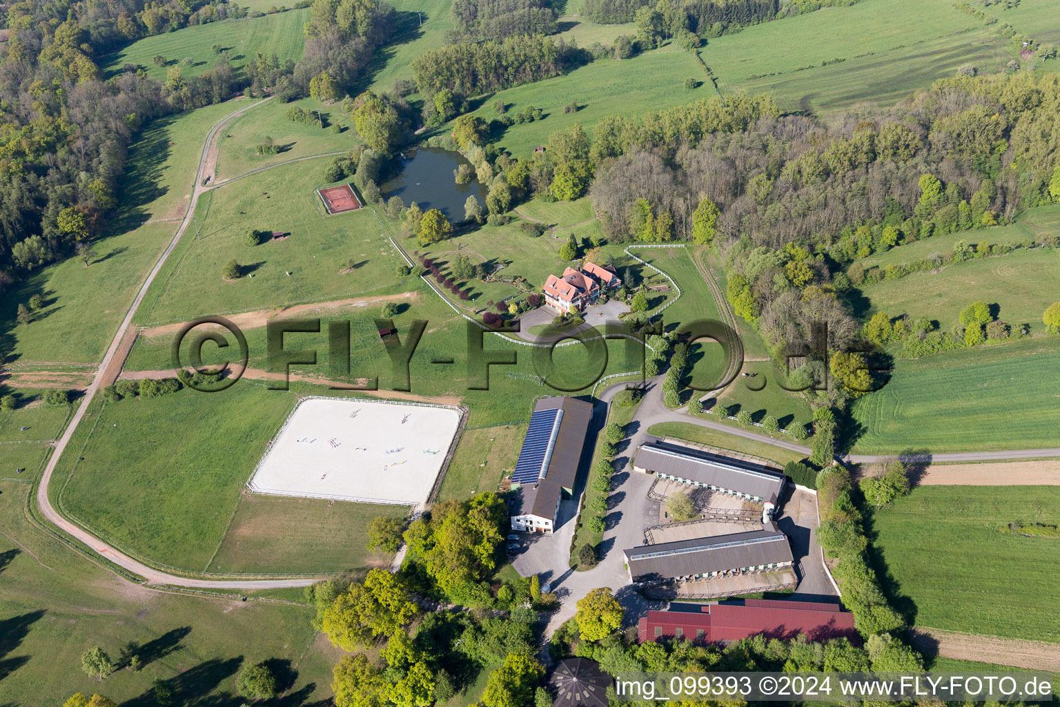 Aerial photograpy of Am Froeschenberg, Haras Lerchenberg in Gundershoffen in the state Bas-Rhin, France