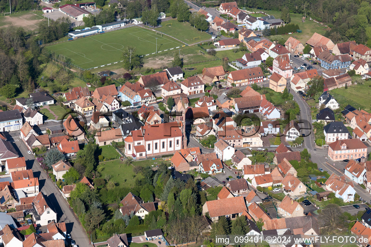 Gundershoffen in the state Bas-Rhin, France from above