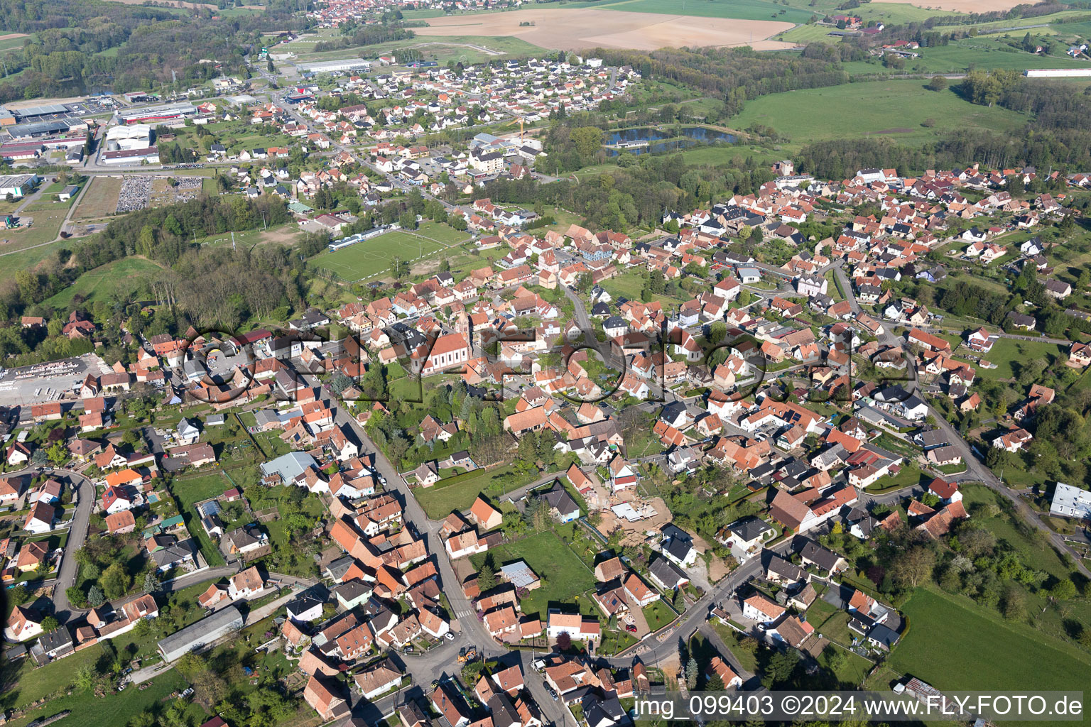 Gundershoffen in the state Bas-Rhin, France seen from above