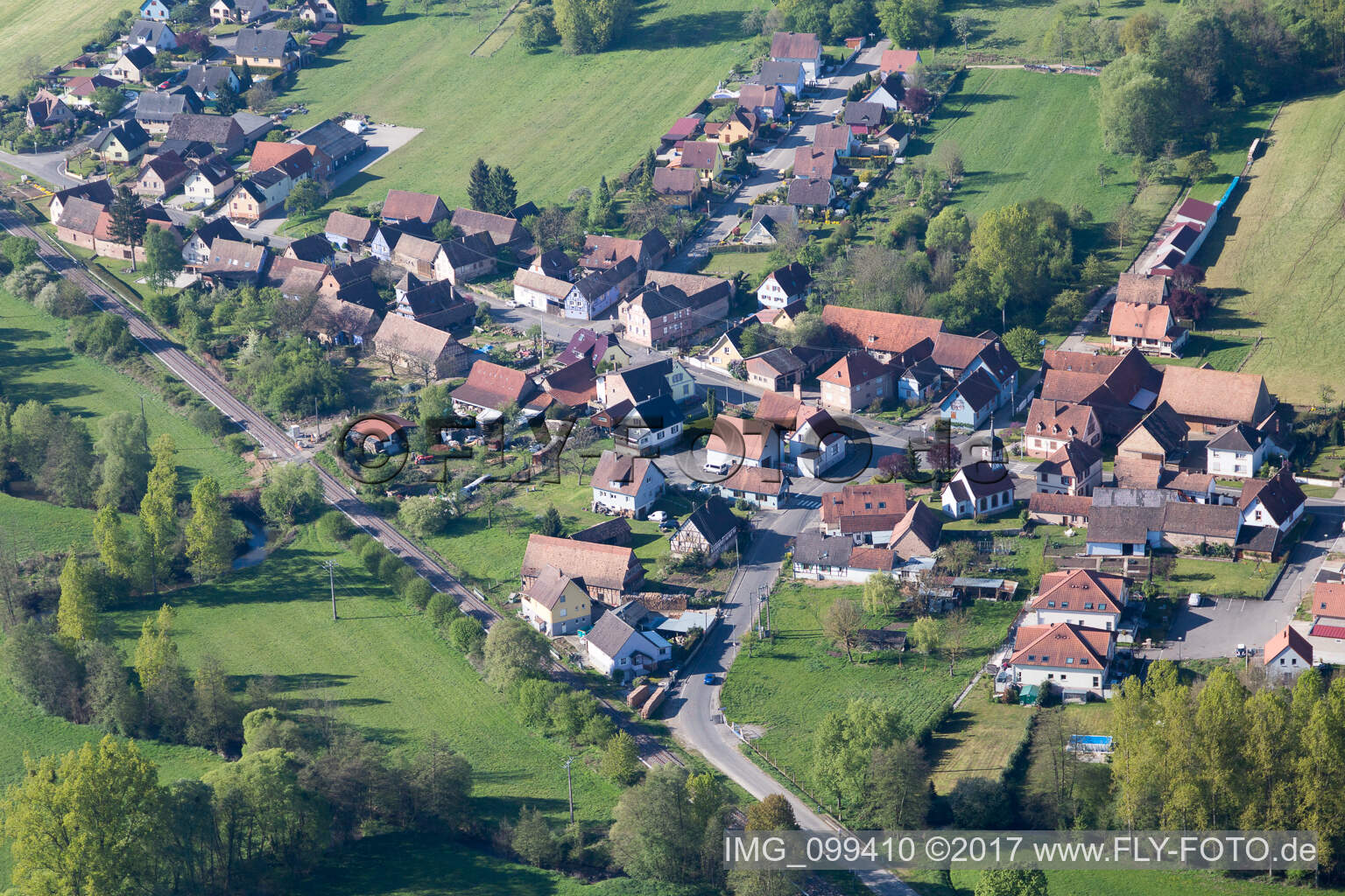 Aerial view of Uttenhoffen in the state Bas-Rhin, France