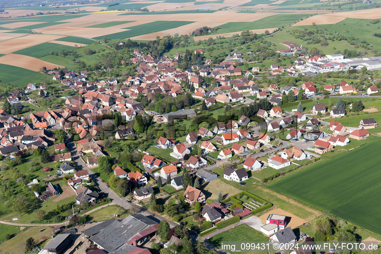 Aerial view of Mietesheim in the state Bas-Rhin, France