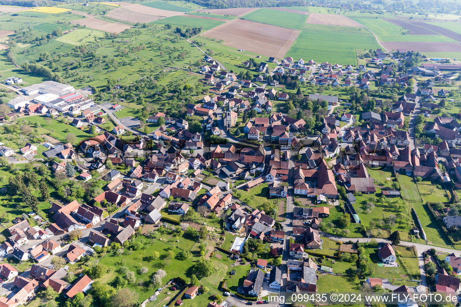 Aerial view of Village view in Mietesheim in the state Bas-Rhin, France