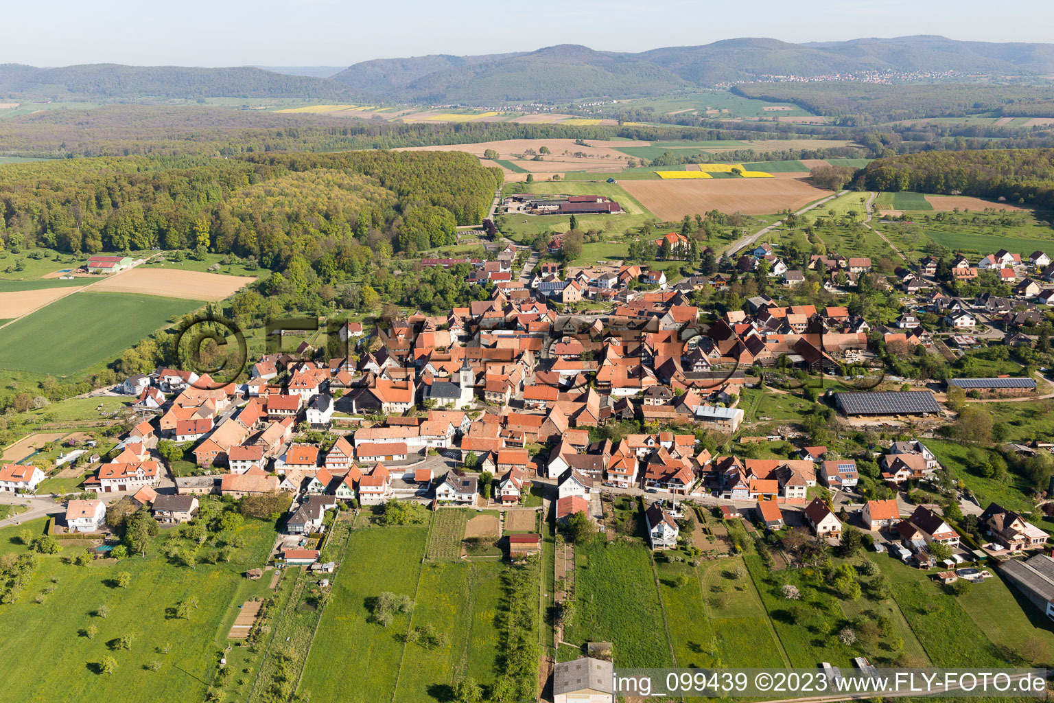 Aerial view of Engwiller in the state Bas-Rhin, France