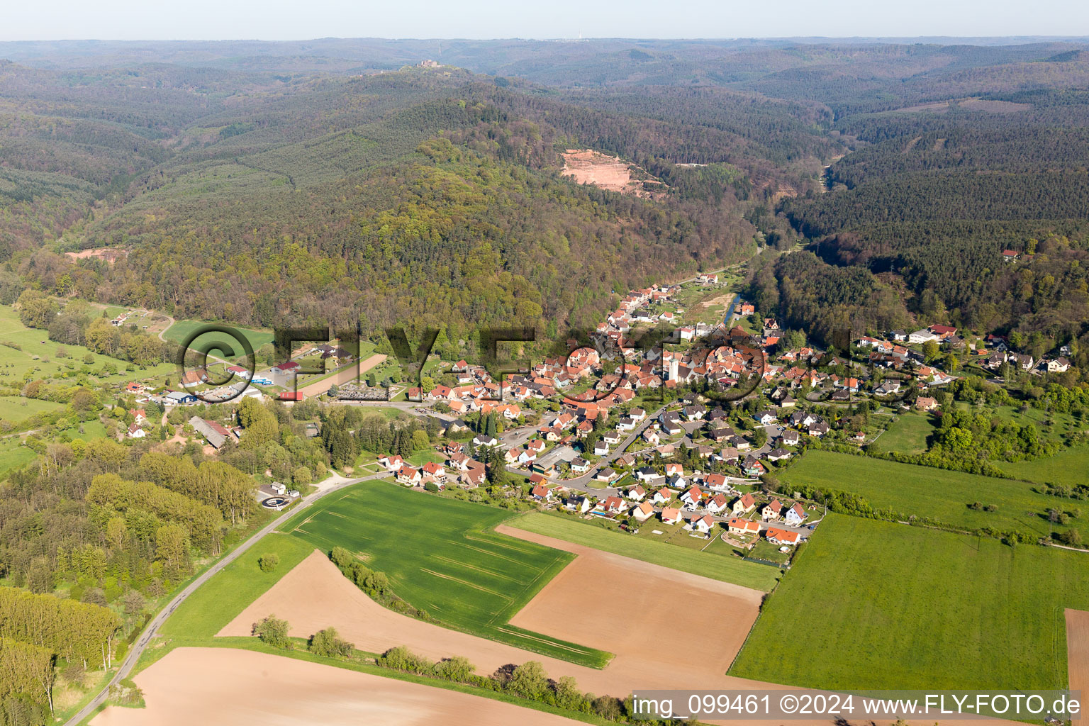 Offwiller in the state Bas-Rhin, France seen from above