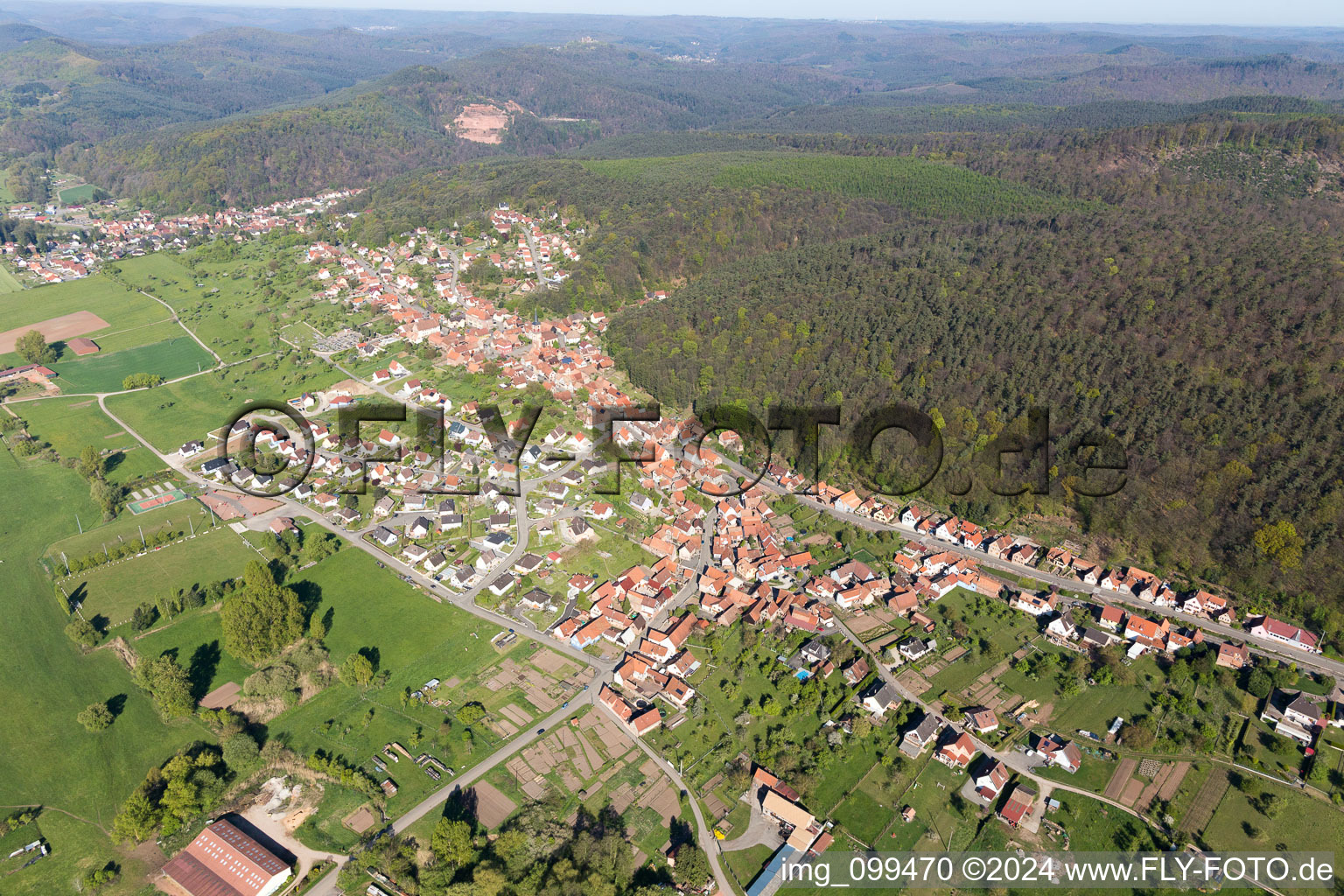 Offwiller in the state Bas-Rhin, France from the drone perspective