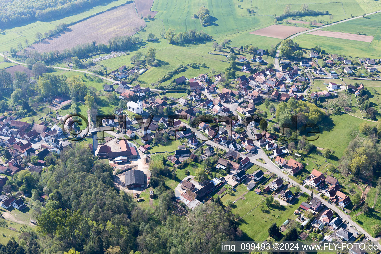 Gumbrechtshoffen in the state Bas-Rhin, France from above