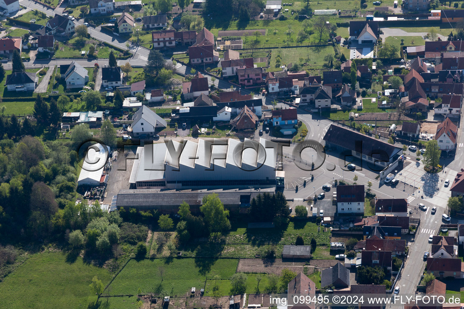 Gumbrechtshoffen in the state Bas-Rhin, France seen from above