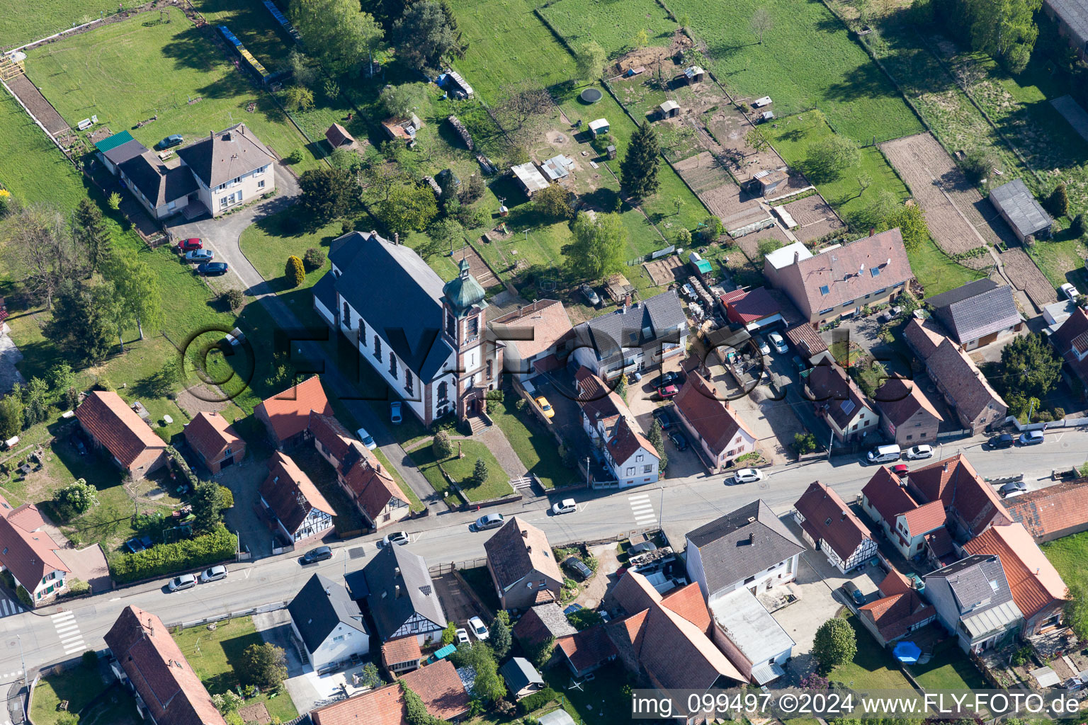 Bird's eye view of Gumbrechtshoffen in the state Bas-Rhin, France