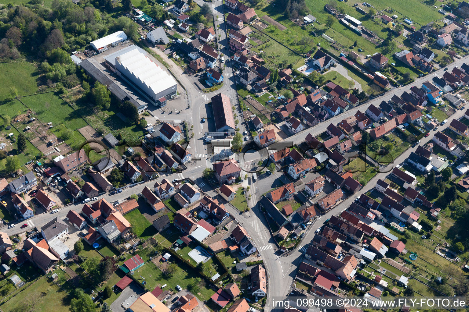 Gumbrechtshoffen in the state Bas-Rhin, France viewn from the air