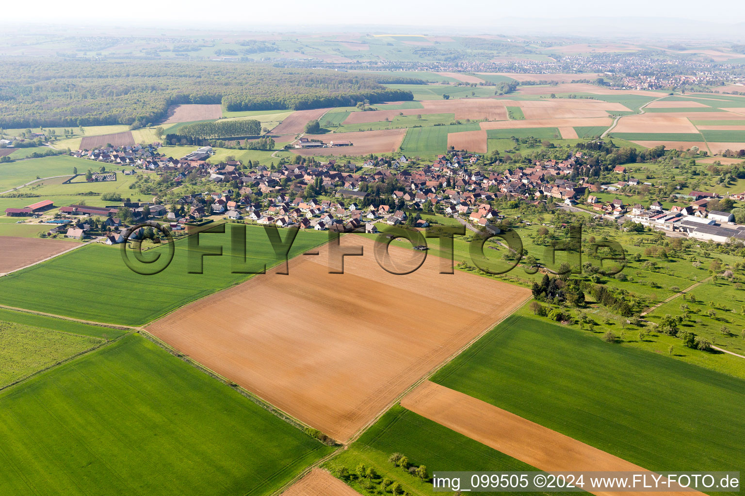 Uttenhoffen in the state Bas-Rhin, France viewn from the air