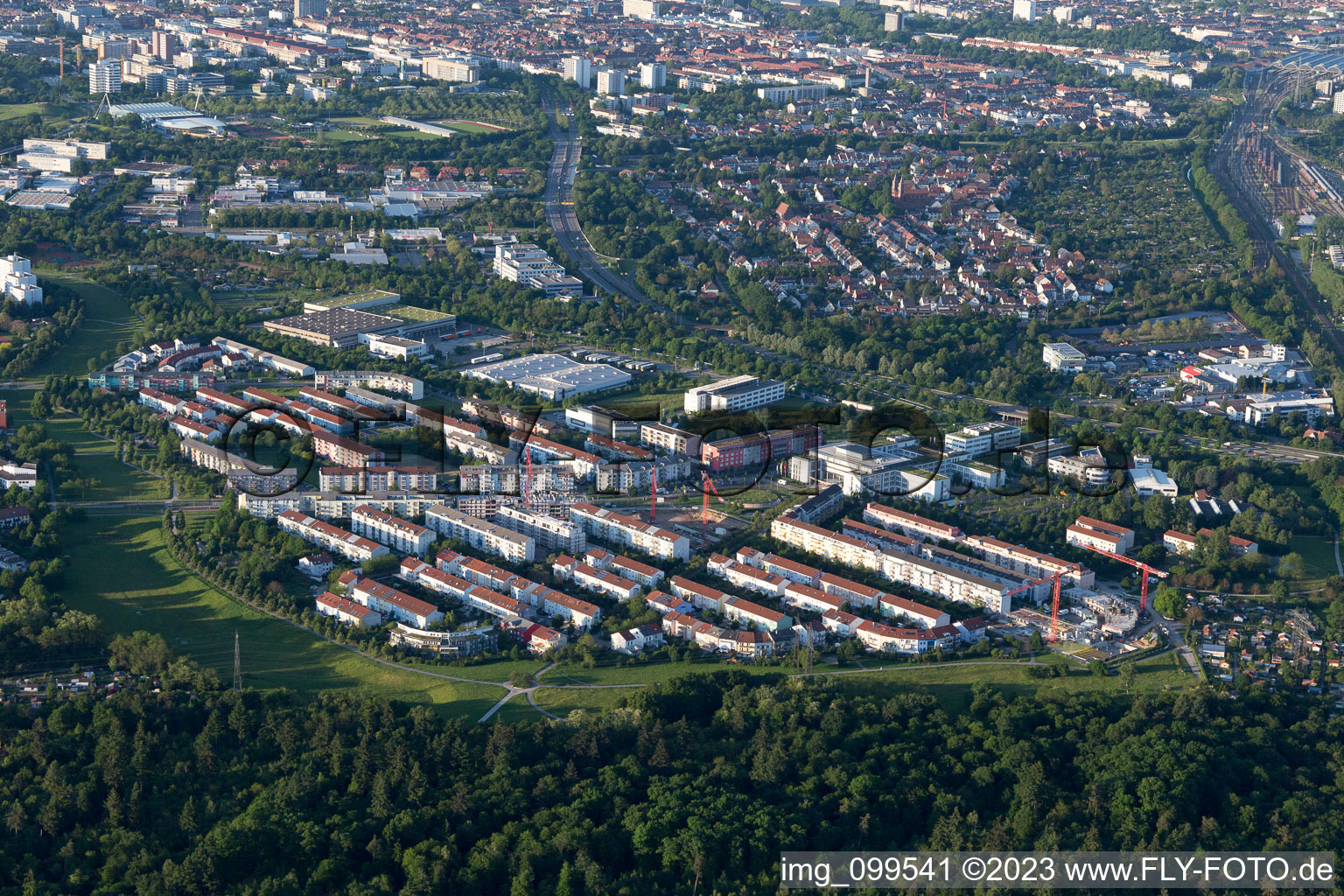 District Oberreut in Karlsruhe in the state Baden-Wuerttemberg, Germany out of the air