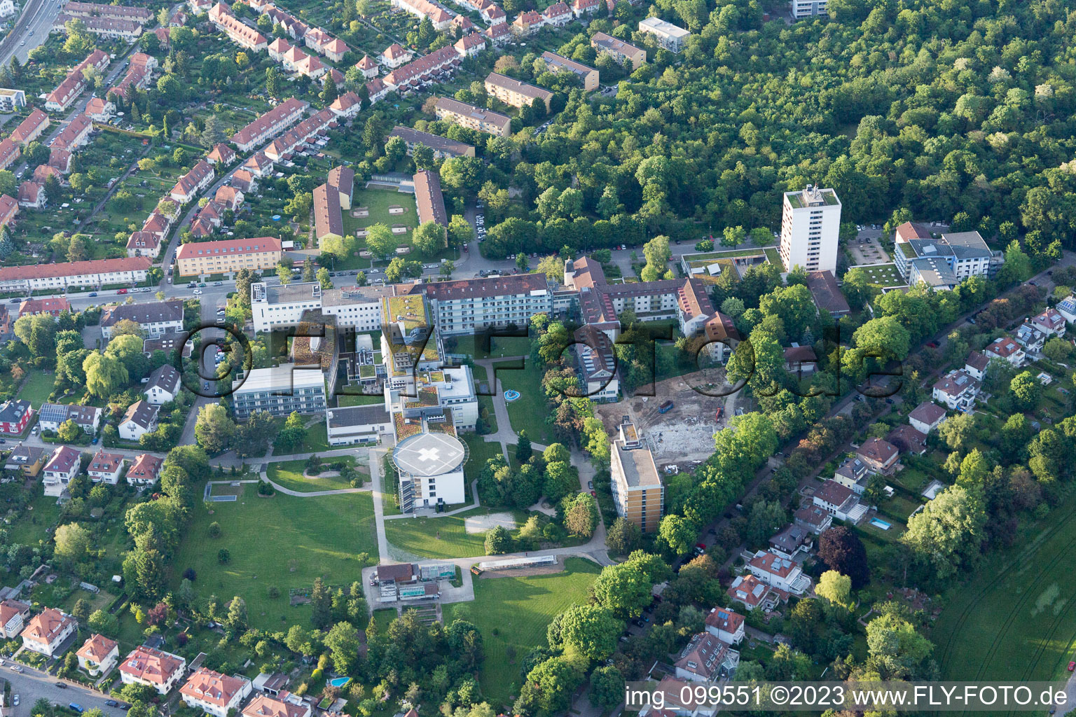 Aerial view of Deaconess KH in the district Rüppurr in Karlsruhe in the state Baden-Wuerttemberg, Germany