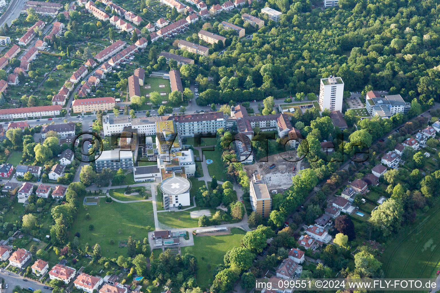 Aerial view of Deaconess KH in the district Rüppurr in Karlsruhe in the state Baden-Wuerttemberg, Germany