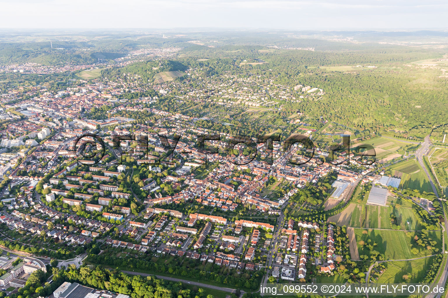 District Durlach in Karlsruhe in the state Baden-Wuerttemberg, Germany seen from above