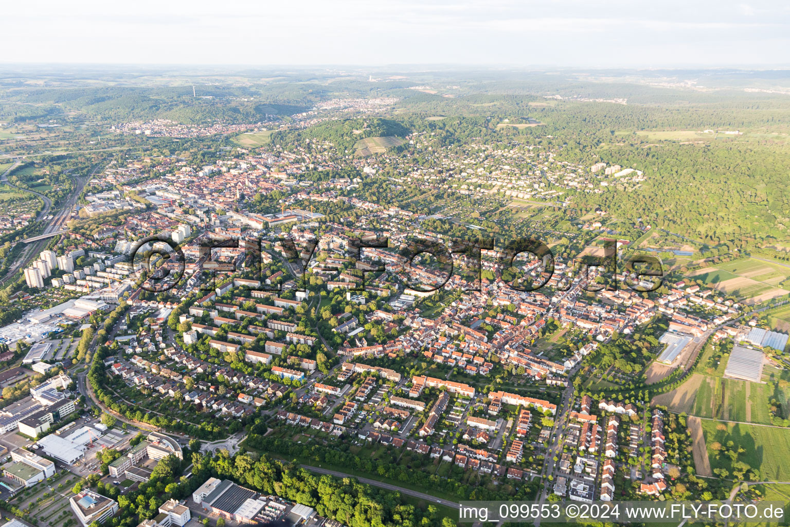 District Durlach in Karlsruhe in the state Baden-Wuerttemberg, Germany from the plane