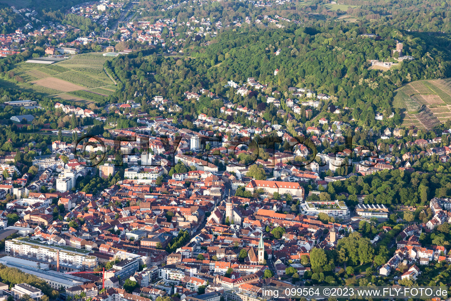 District Durlach in Karlsruhe in the state Baden-Wuerttemberg, Germany viewn from the air