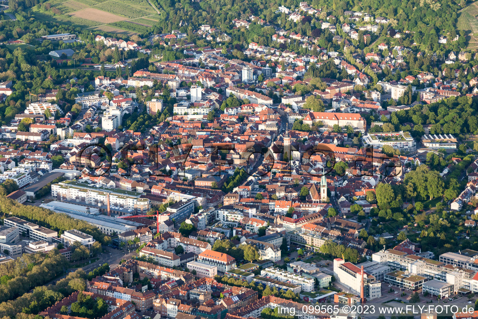 Drone recording of District Durlach in Karlsruhe in the state Baden-Wuerttemberg, Germany