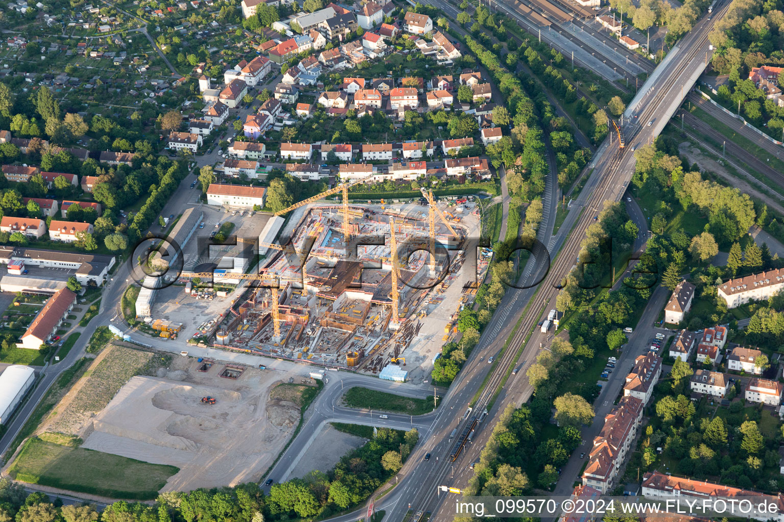 District Rintheim in Karlsruhe in the state Baden-Wuerttemberg, Germany viewn from the air