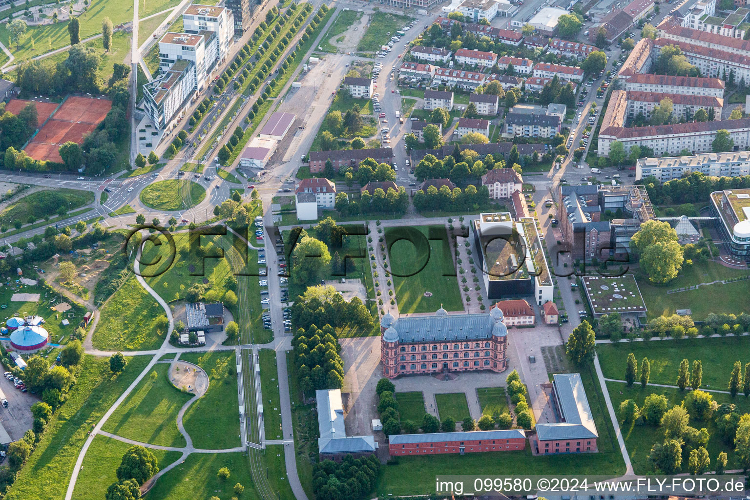 Building complex in the park of the castle Schloss Gottesaue and Otto-Dullenkopf Park in Karlsruhe in the state Baden-Wurttemberg, Germany