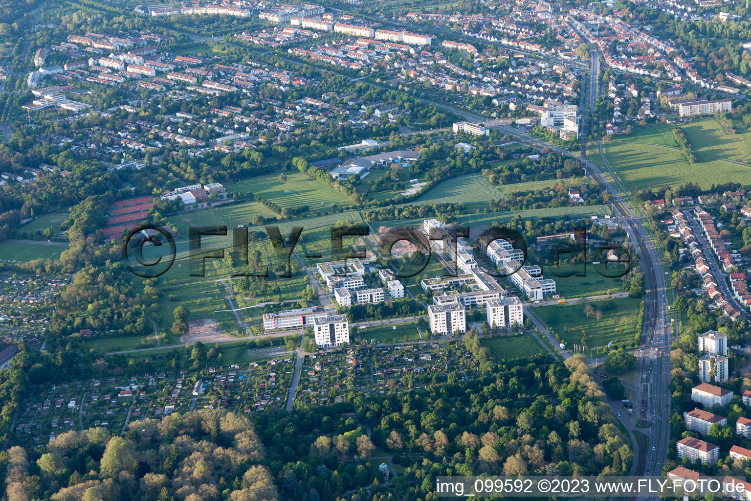 Drone image of District Rintheim in Karlsruhe in the state Baden-Wuerttemberg, Germany